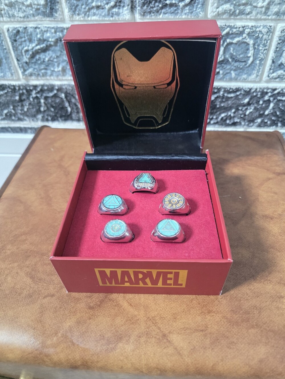 Marvel Iron Man Arc Reactor Ring Set - Red Box with Turquoise Accents